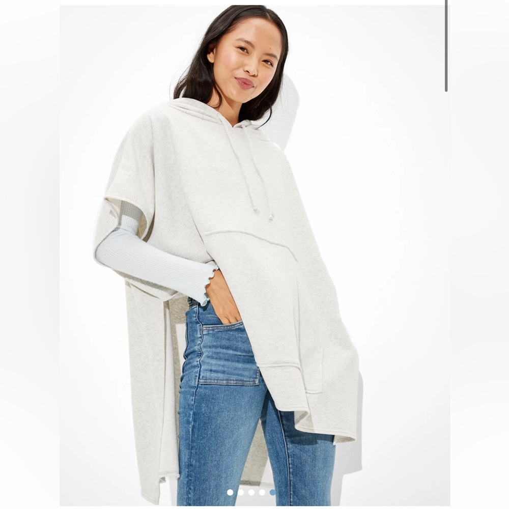 AMERICAN EAGLE Women’s Cozy Gray Oversized Hoodie Comfy Boho Sweatshirt Poncho